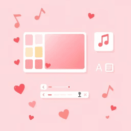 Illustration of a live preview editor with colors, text, and music