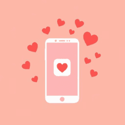 Illustration of a phone with a heart on screen and floating hearts