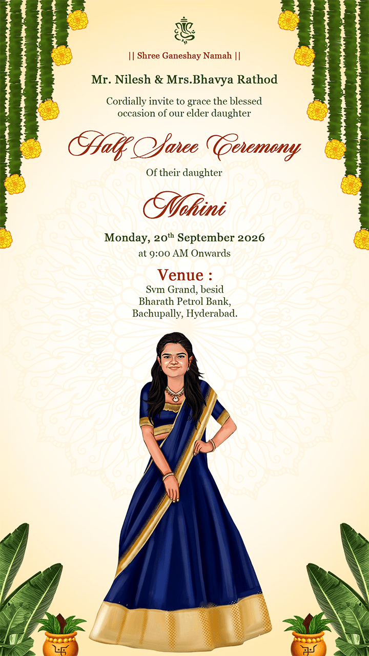 Traditional Half Saree Ceremony Invitation Video 4K Online Maker